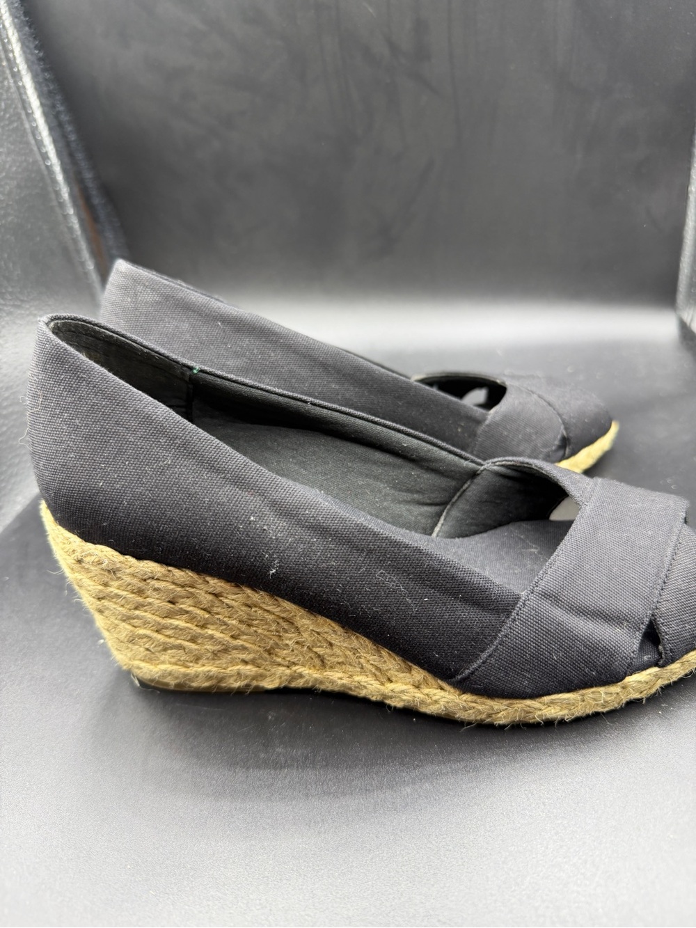 Chaps Black Espadrille Wedge Peep-Toe Pumps - Women